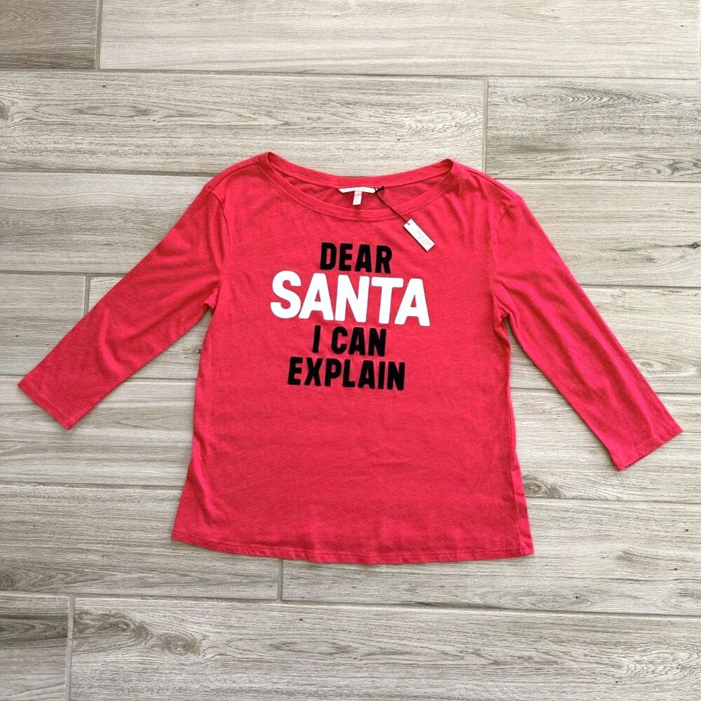 NWT Victoria's Secret Dear Santa I can Explain Red Christmas Top S Holiday